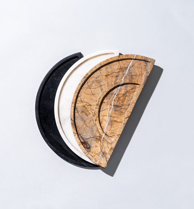 Argent Half Moon Marble Tray